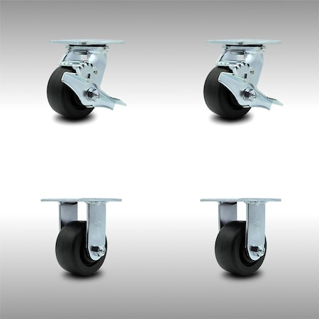 Service Caster 4 Inch SS Polyolefin Caster Set with Roller Bearings 2 Brakes 2 Rigid SCC SCC-SS30S420-POR-TLB-2-R-2